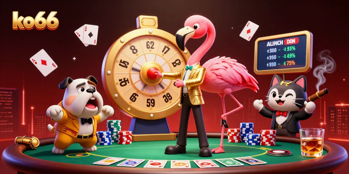 Engage in thrilling fun with ko66 at a vibrant 3D game show casino scene bursting with excitement!