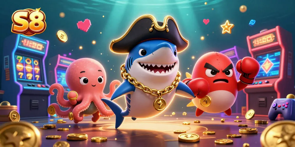 Engage in exciting gameplay at S8 with a vibrant casino scene featuring a pirate shark and octopus.