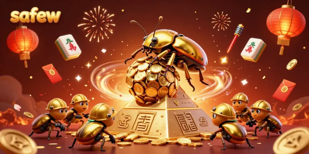 Promote safew with a dynamic scene of cartoon beetles in a casino-themed illustration.