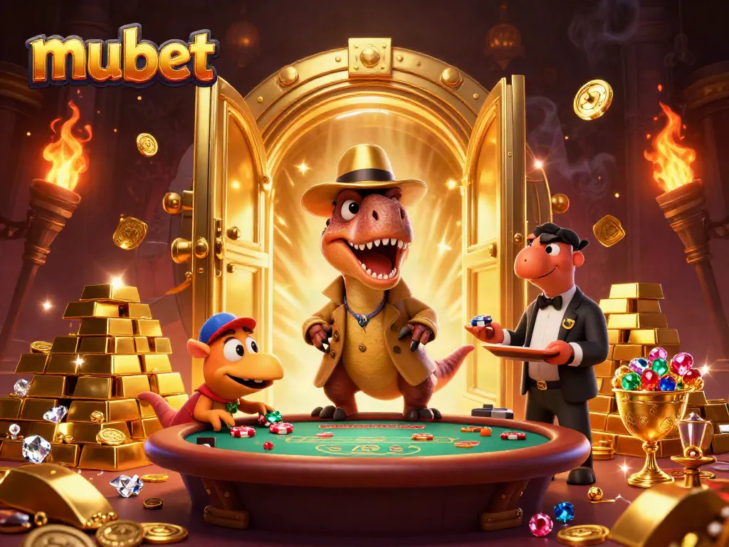 Experience thrilling blackjack action with 3D cartoon characters in a vibrant casino scene of mubet.