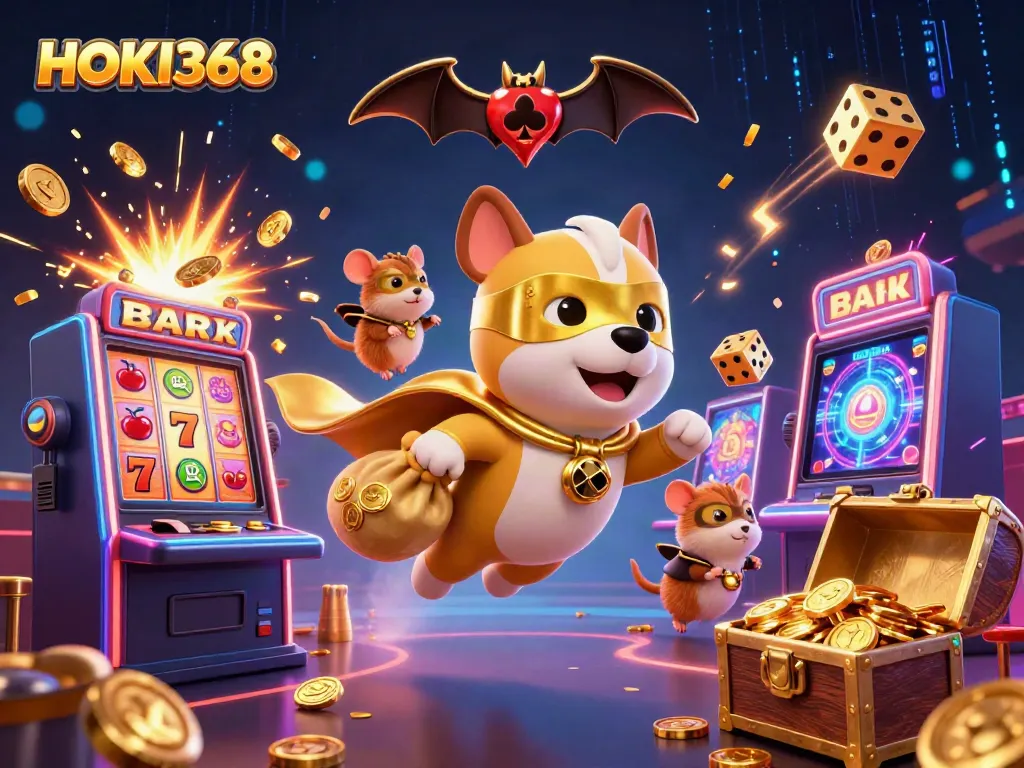 Experience big wins with HOKI368's vibrant casino game scene featuring exciting characters and action.