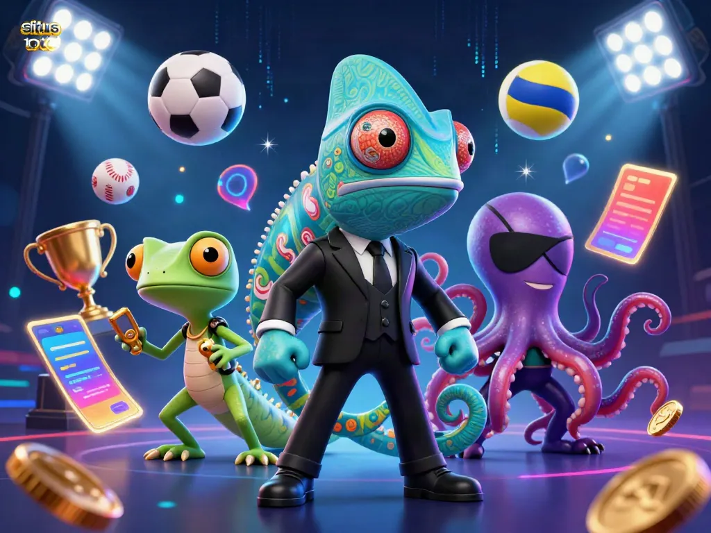 Exciting scene with the situs toto characters capturing thrilling moments in an interactive casino.