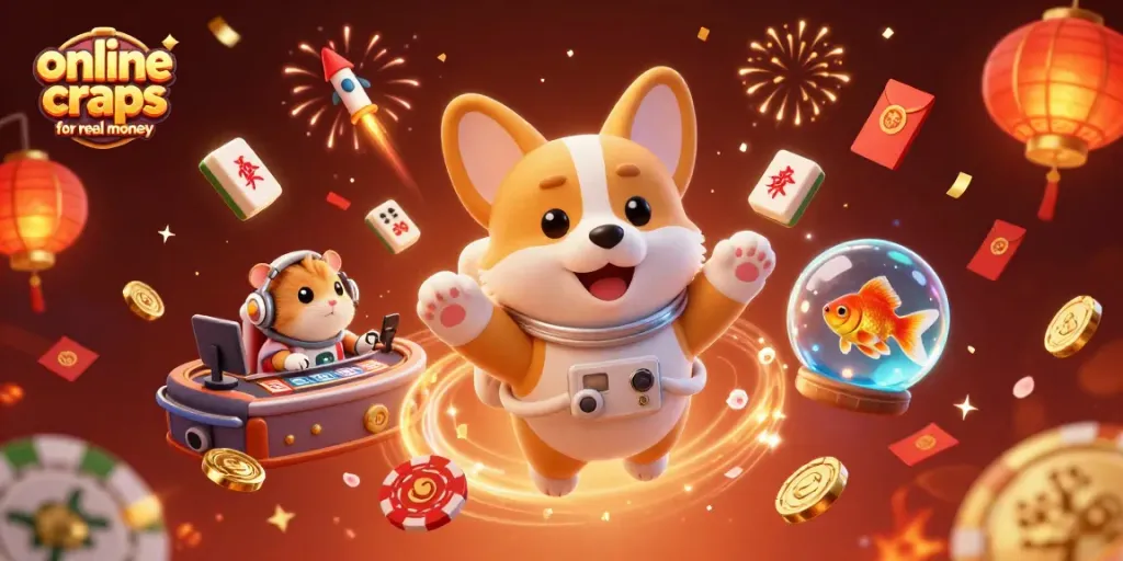Experience online craps for real money with a vibrant cosmic casino scene featuring animated characters.