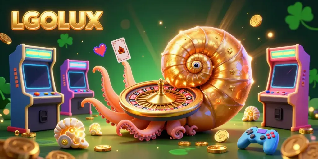 Experience the thrill of LGOLUX gaming with immersive visuals of gaming elements and colorful characters.