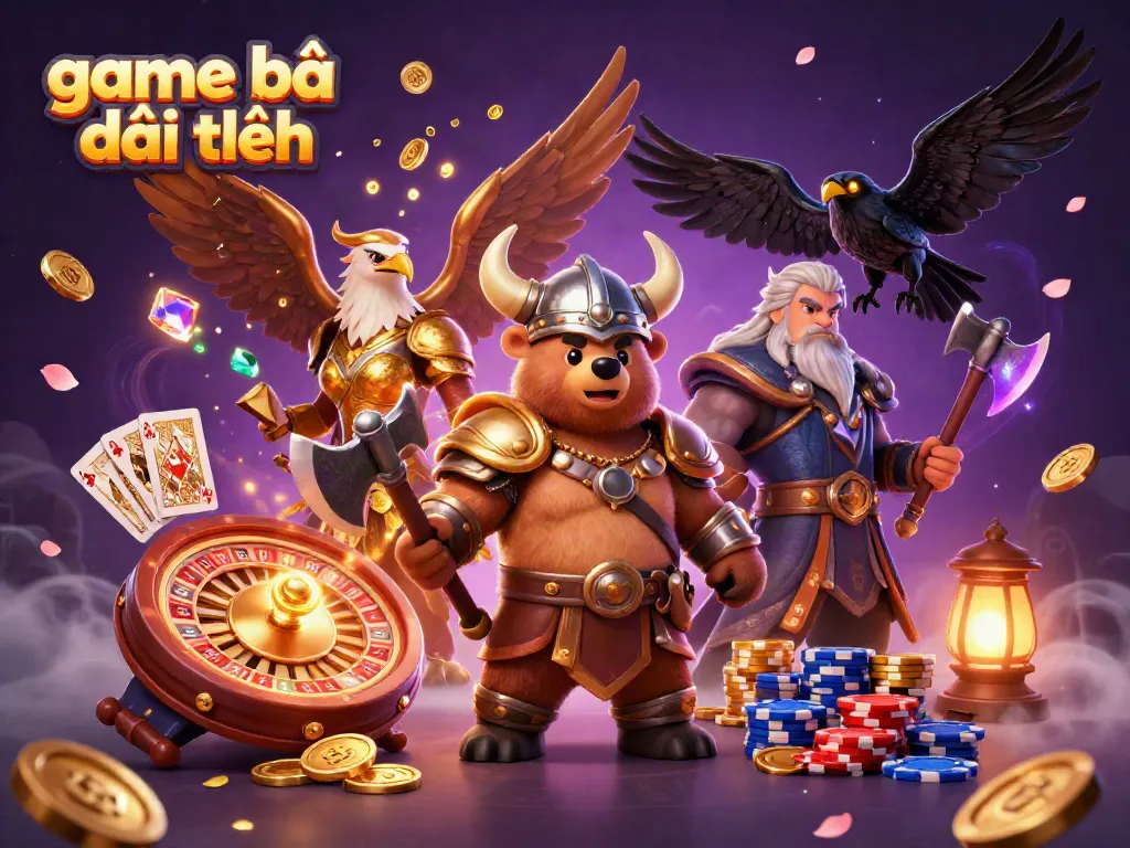 Engaging scene depicting game bài đổi thưởng with vibrant 3D characters, rich casino elements, and dynamic visuals.