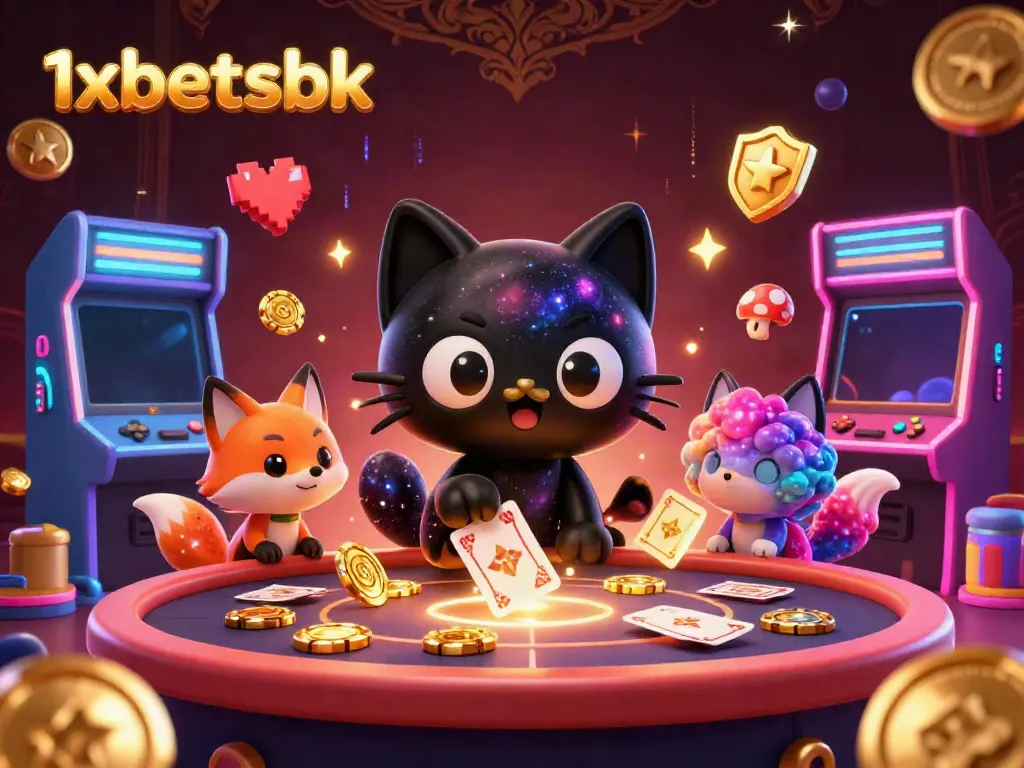 Engage with 1xbetsbk through a cosmic casino illustration showcasing vibrant gaming elements.