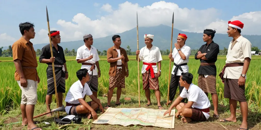 rokok88 showcases Indonesian independence fighters strategizing in a lush landscape.