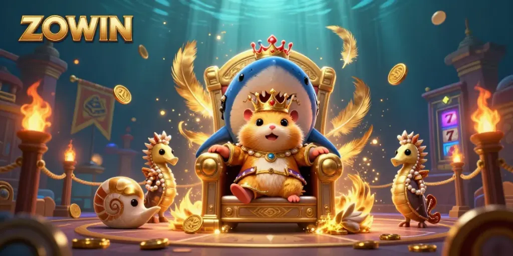 ZOWIN offers a thrilling underwater casino experience where a golden hamster king reigns among seahorse guards and treasures.