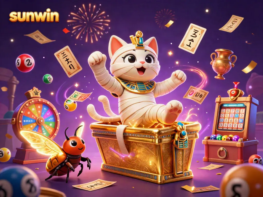 Engage with sunwin's thrilling casino adventure featuring a mummy cat and magical elements.