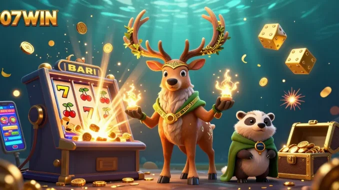 Celebrate wins at 007WIN with a vibrant 3D casino scene featuring characters and jackpot elements.