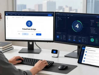 PulseChain Bridge interface displayed on monitors in a modern tech workspace
