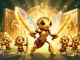 Engage in thrilling adventures with Ee88 as a golden hornet warrior explores casino treasures.
