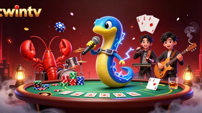 Experience the thrill of cwintv's underwater casino with vibrant characters and gambling action in 3D illustration.