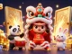 Engage with luck8 in this vibrant casino scene featuring a lion dance and treasure elements.