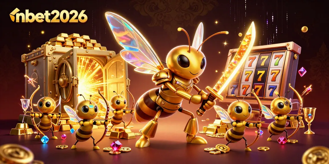Engage with nbet2026's vibrant casino experience featuring a golden hornet samurai amidst treasures and jackpot symbols.