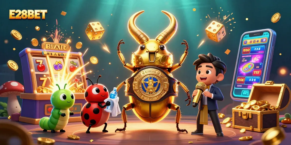 E28BET showcases an action-packed casino scene with vibrant characters and thrilling elements.