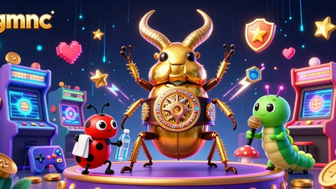 Betting action with gmnc as a giant beetle challenges on a vibrant arcade stage.
