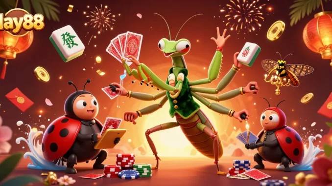 Join the action at Hay88, featuring vibrant casino elements and engaging characters in a lively gaming atmosphere.
