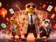 Experience da88 excitement as three cartoon raptors cleverly disguise themselves to sneak into a VIP casino lounge.