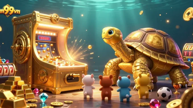 Experience thrilling gameplay with mm99vn featuring a golden tortoise-pinball and dynamic casino elements.