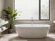 Luxurious bathroom featuring KKR solid surface freestanding bathtub and basin, showcasing modern design.