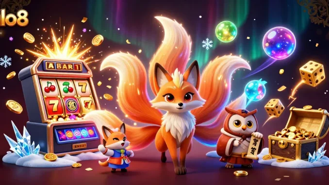 Play slots with excitement at alo8, featuring vibrant illustrations of gaming adventures.