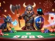 Engage with Go88's thrilling world of poker battles featuring a Viking wolf warrior, dragon, and intense game elements.