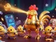 SHBET showcases its unique 3D illustration of a golden rooster robot amidst vibrant gaming elements.