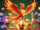 BIG88 players enjoy vibrant gaming with a soaring phoenix and baby, amidst glowing casino elements.