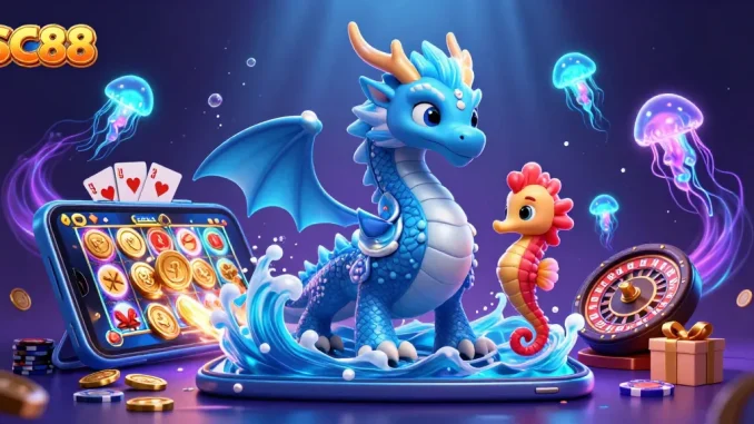 Engage with SC88's vibrant 3D illustration showcasing thrilling casino elements and creatures.