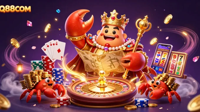 Experience the thrill of QQ88COM with our captivating casino scene featuring a golden crab emperor.