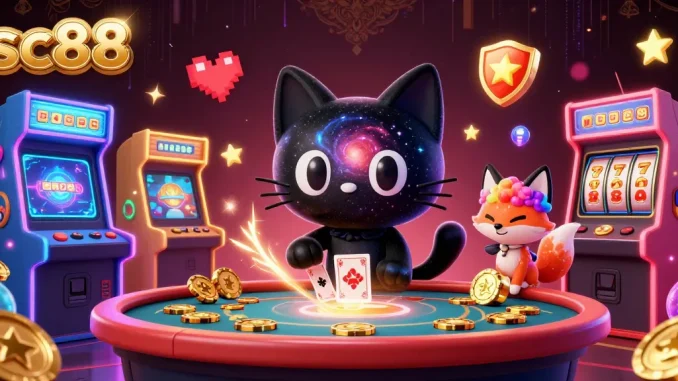 Experience the thrill of gaming at SC88's cosmic casino with vibrant elements attracting players.