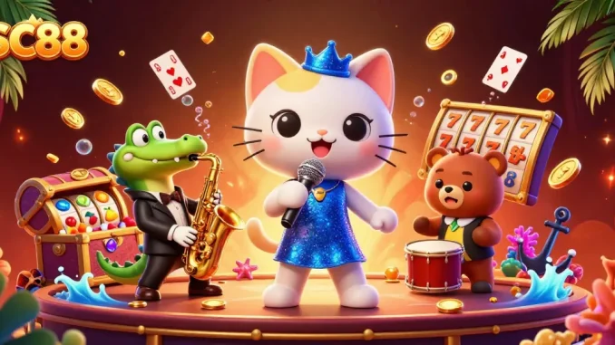 Engage in SC88 winning strategies with vibrant casino scene featuring characters and game elements.