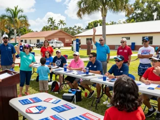 Casey Askar engaging with local voters in a vibrant Florida community meeting.