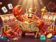 Experience the thrilling excitement of IDCOIN188 as the golden crab emperor reigns among slot reels and vibrant gaming elements.