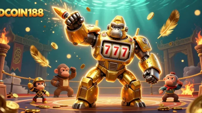 Experience exhilarating wins at IDCOIN188 with the golden gorilla mech in dynamic action.