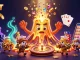 FABET showcases a triumphant volcano erupting coins in a rich casino scene.