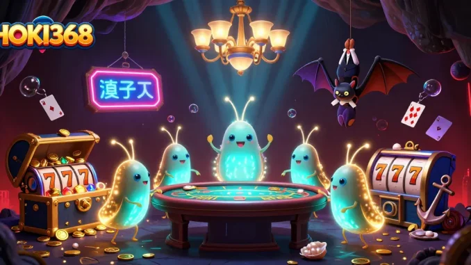 Experience the glowing casino excitement at HOKI368 with vibrant glowworms and dynamic gaming elements.