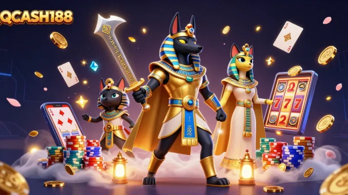 Engage with QQCASH188 for thrilling slot action featuring an Egyptian warrior and magnificent gems.