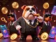 Spin to win at uu88 with a stylish mafia bulldog and his guards amidst vibrant gaming elements.