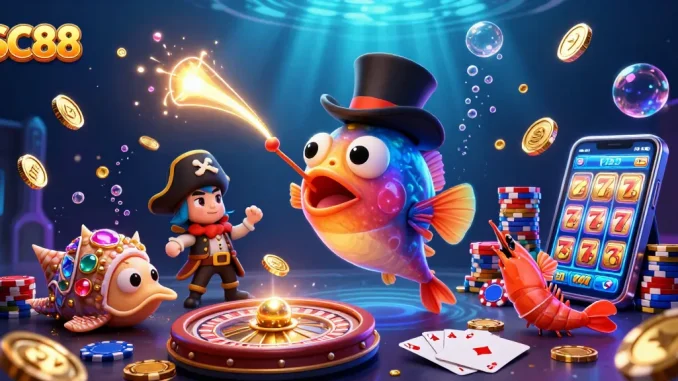 Engage with SC88's thrilling casino experience showcasing the deep-sea anglerfish attracting golden coins.