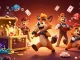 Kuwin casino scene captures hyenas celebrating with treasures in a vibrant comedy club atmosphere.
