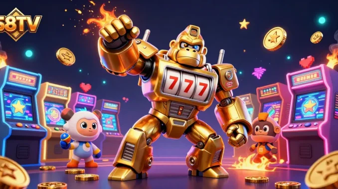 S8TV engages bettors with an epic 3D casino-themed battle featuring a gorilla mech and vibrant gaming elements.