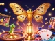 Socolive captivates with vibrant 3D casino moth spreading colorful card suits amid flying coins.