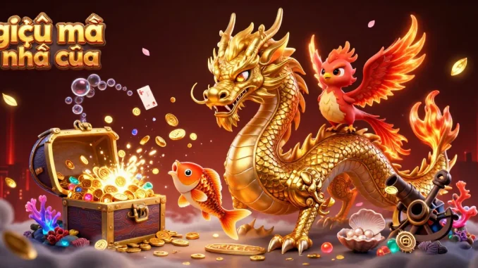 Experience the thrill of giải mã nhà cái with vibrant casino elements and mythical creatures lighting up your gaming journey.