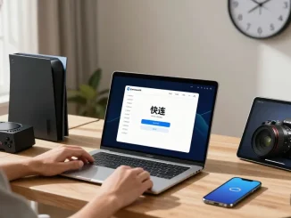 快连应用在用户家中办公环境中提升网络性能，展示高速连接和多设备支持。