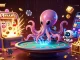 Experience thrilling action with MAGNUM188's vibrant alien octopus dealing poker at a holographic table surrounded by dynamic casino elements.