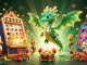 SLOT game illustration with a vibrant 3D sea dragon, jackpot slot machine, and exciting casino elements.