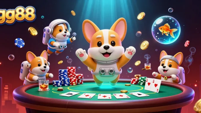 Experience gaming excitement at gg88 with a vibrant casino scene full of floating coins and poker chips.