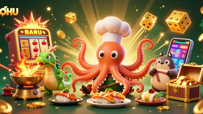 Join the excitement with NOHU as the sushi chef octopus and friends create winning dishes in a vibrant casino!